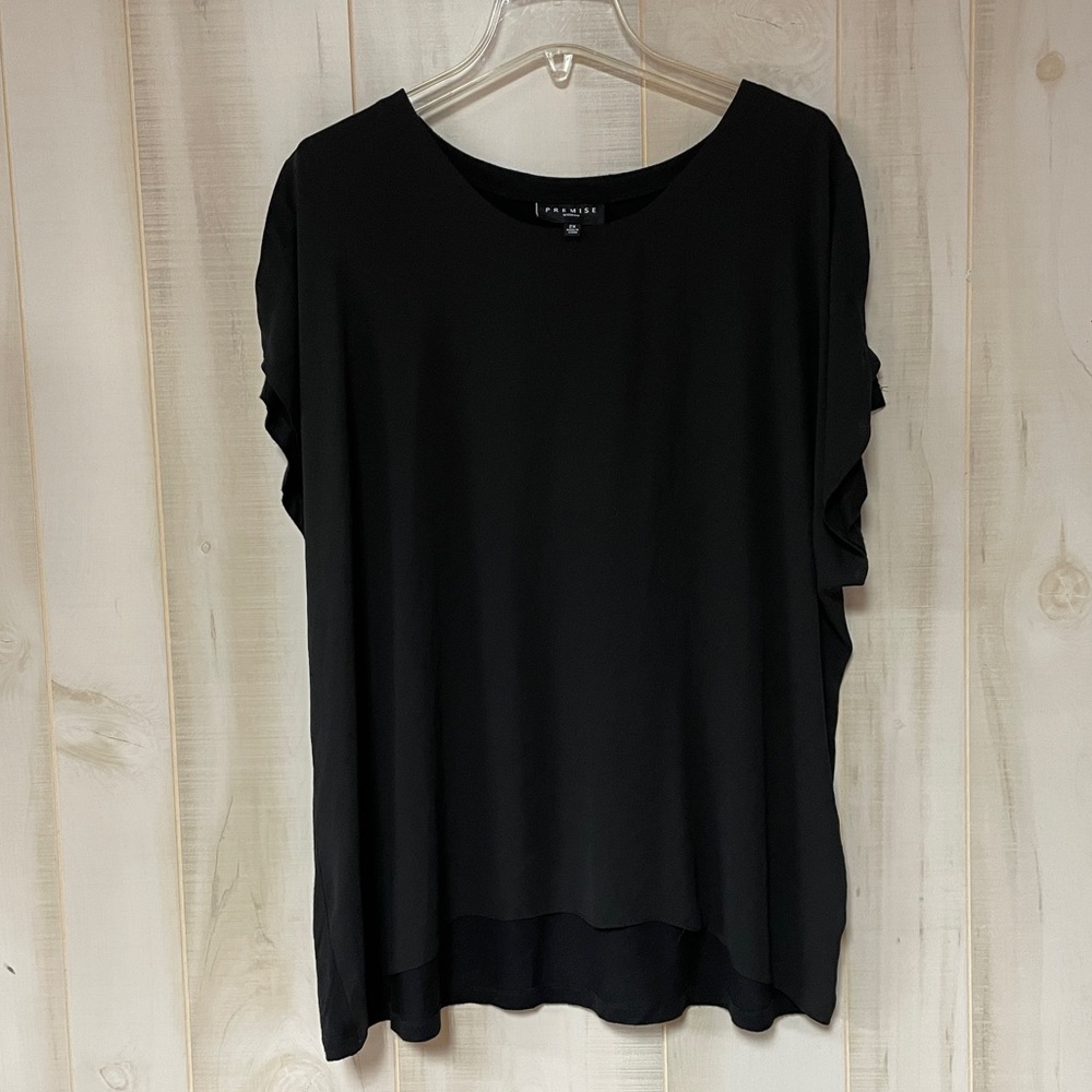 Premise Woman Black Split Sleeve Pull-On Top Hi-Low, Sz 2X - Picture 1 of 6